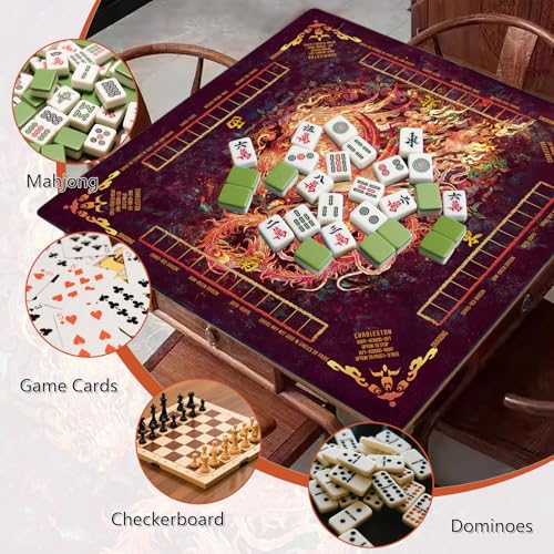 Mahjong Mat,Non-Slip and Noise Reducing Portable Mahjong Accessories | 31.5" x 31.5" with a Carrying Bag,Game Table Mat for Board Games, Card Games, Dominoes - color: Phoenix