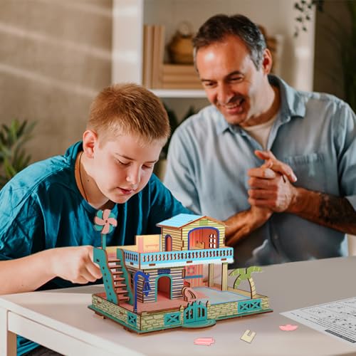 3D Wooden Puzzle,57Pcs House Model for Teens & Kids 8+,Simple Packaging | Compact 3D Architectural Model,for Parent-child Play,Classroom Rewards.Moderate Difficulty,Fun Building Activity for Ages 8+