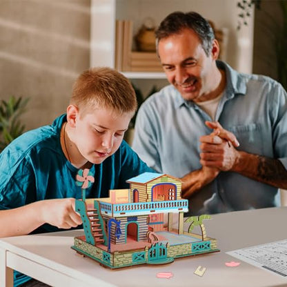 3D Wooden Puzzle,57Pcs House Model for Teens & Kids 8+,Simple Packaging | Compact 3D Architectural Model,for Parent-child Play,Classroom Rewards.Moderate Difficulty,Fun Building Activity for Ages 8+