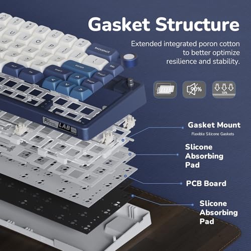 RK ROYAL KLUDGE R65 Wired Gaming Keyboard with Volume Knob, 60% Percent RGB Backlit Mechanical Keyboard Gasket Mount with PBT Keycaps, MDA Profile, QMK/VIA, 66 Keys Hot Swappable Cream Switch, Blue - color: Blue