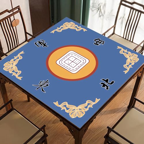 Mahjong Table Mat 31.5" x 31.5" Anti Slip Noise Reducing Cover Blue | Machine Washable Game Pad with Storage Bag, Wear Resistant Fabric for Poker Card Dominoes Family Game Night - color: Style 1 Blue