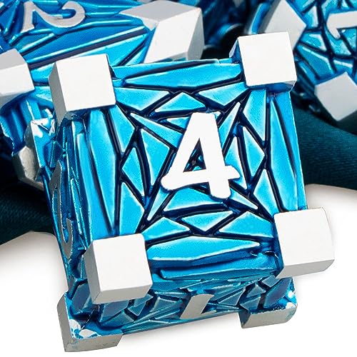 ARUOHHA DND Metal Dice Set Crystal Shards Dice with Gift Box, 7PCS Silver Blue Polyhedral Dice RPG Role Playing Game Handmade 6 Sided D and D Dice Set D20 D12 D10 D8 D6 D4 - color: Silver Blue