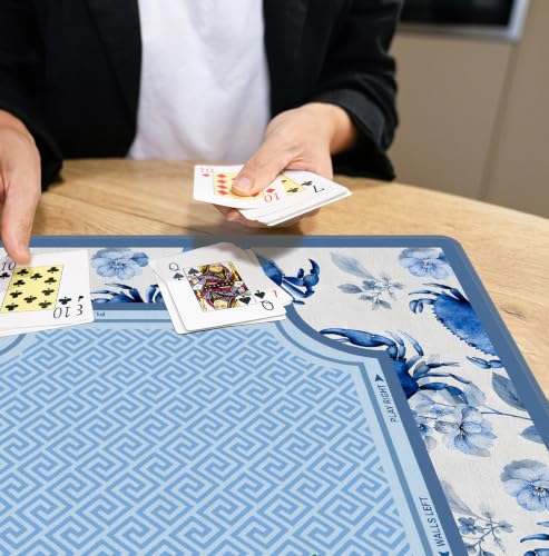 Blue Crab Floral Beach Mahjong Mat 31.5 x 31.5 Inch, Coastal Ocean Crab Non-Slip Noise Reduction Mahjong Table Mat for American Mah Jong Poker Card Board Games Dominoes - color: Blue Crab Floral