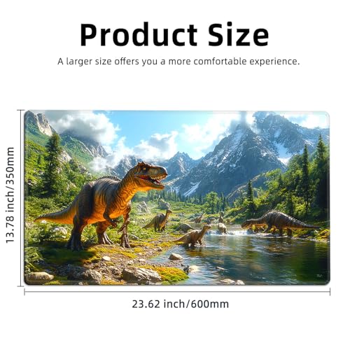 for MTG Playmat TCG Card Game Mat with Stitched Edges,Board Game Mats Non-Slip Waterproof Rubber Base 24 x 14 inch for CCG RPG DTCG Trading Card,Dinosaur Landscape River - color: Dinosaur Landscape River