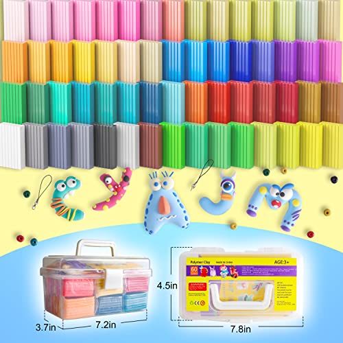 Cyajm 60 Colors Oven Bake Clay Kit, Individually Wrapped | For kids jewelry making, home art. Easy to shape and bake - color: 60 Colors