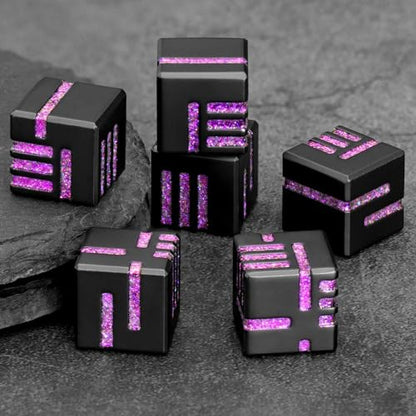 ZHOORQI D6 Metal Dice, 16mm 6 Sided Dice Set, 6Pcs/Set Tech-Themed New Concept Glittery Lines D6 Dice for DND, Tabletop RPGs Gifts（D6-Glitter Purple） - color: D6-glitter Purple