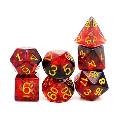 Haxtec DND Dice Set 7PCS Polyhedral D&D Dice for Roleplaying Games, Fire Red Black Gold Foil Resin Dice with Velvet Pouch for Dungeons and Dragons, Great DND Gift for Gamers & DM Masters - color: Red Black