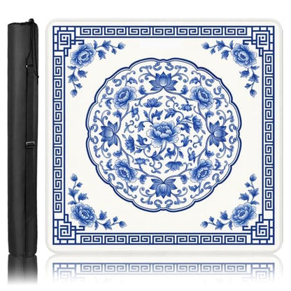 Britimes Mahjong Mat with Black Carrying Bag,31.5"x31.5", Floral Oriental | Blue Non-Slip Noise Reduction Gaming Mat Rubber Multi Purpose Game Table Cover for Mahjong Card Dominoes Board Tile Games - color: Blue Flowers