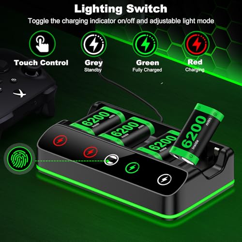 Rechargeable Xbox Controller Battery Pack Charging Station,4x6200mWh Xbox Battery Pack with Fast Charging Station - style: RGB 4 Batteries Bundle