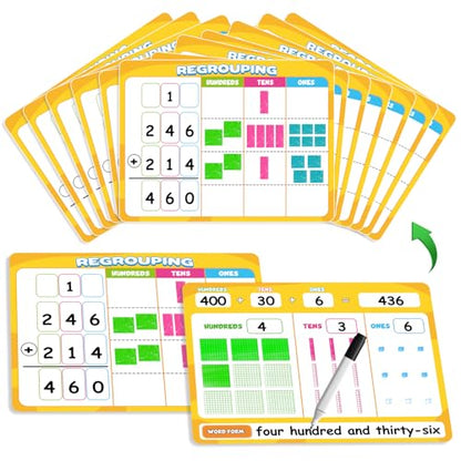 12 Packs Dry Erase Place Value Chart, Math Games for Kids Addition and Subtraction Flash Cards, White Board Math Manipulatives 1st 2nd 3rd Grade Teacher Classroom Must Haves Homeschool Supplie
