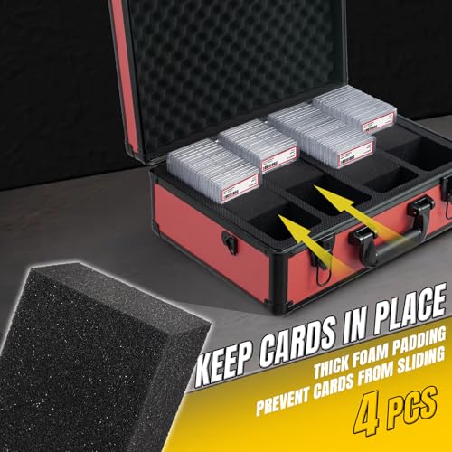 Graded Card Storage Box – Aluminum Alloy Trading Cards Case Holds 140+ Graded Cards, Sports Card Storage Box with Lock, Fits PSA, CSG, BGS (Large Red) - color: 4 Row-Red