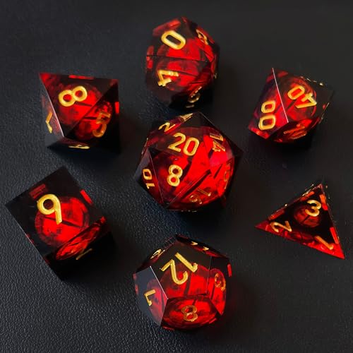 BESCON Dragon's Eye Sharp Edged Polyhedral Dice Set of 7, Handmade Dragon's Eye Dice for Role Playing Game - color: Red Eye Set