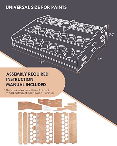 tinctor Wooden Paint Organizer & Paint Brush Holder, for 44 Bottles & 22 Brushes Storage - Craft Acrylic Miniature Paint Rack