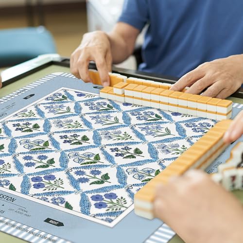 Tegeme Mahjong Mat Blue Flower 22" X 22" Anti Slip Game Table Cover | Noise Reduction for Quiet Play, Chinoiserie Floral Design, Non Slip Backing Secures Mat, For Mah Jong Card Tile Games - size: 22" X 22", style: Blue Flower