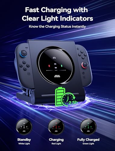 JSAUX 5-in-1 Charging Dock for Switch 2 Pro Controller & Switch 1/2 JoyPads | 5 Charging Ports, 2.5H Fast Charge, 3-Color LED Status, 8 Game Card Slots, PC+ABS, Foldable