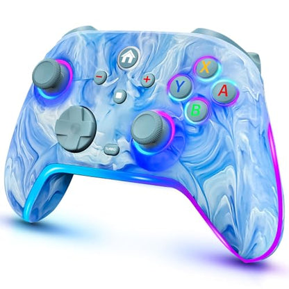 Wireless Switch Controllers for Nintendo Switch/OLED/Lite/Switch 2, 1200mAh Pro Controller with 10 Color LED Lights, Rechargeable Switch Control Gamepad with Vibration, 6-Axis Gyro, Turbo, Wake Up - color: Tie-dye Blue