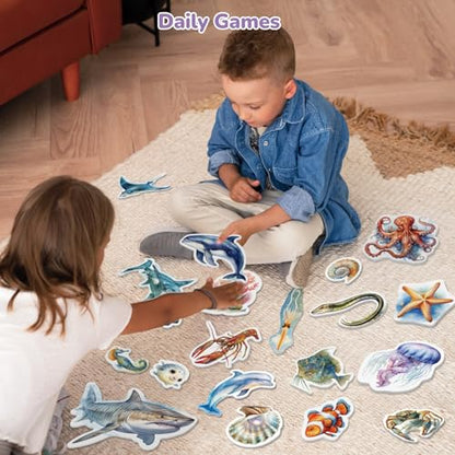CHEFAN Ocean Animal Felt Board Story Pieces, Flannel Under The Sea Figure Precut Graph Marine Animals Themed Toy for Preschool Storytelling - 22 Pcs - color: A-Blue