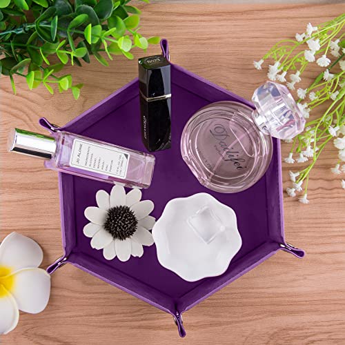 SIQUK 4 Pieces Dice Tray Portable Dice Trays Hexagon Dice Roller Tray PU Leather Rolling Dice Trays for Dice Games Like RPG, DND and Other Table Games (Black, Cyan, Violet, Royal Blue) - color: Black, Cyan, Violet, Royal Blue