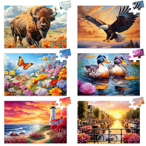 6 Pack 36 Piece Large Jigsaw Puzzle for Seniors Puzzles Dementia Alzheimer's Products and Activities for Elderly Adults Alzheimer's Puzzles Easy Memory Games Gift for Seniors Patients in Nursing Home - style: 36 Large Pieces