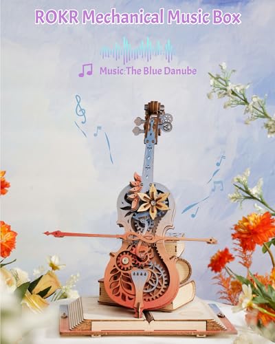 ROKR 3D Puzzles for Adults, Wooden Music Boxes-Cello, Model Kits for Adults, DIY Building Sets, Birthday Gifts Hobbies for Women Men