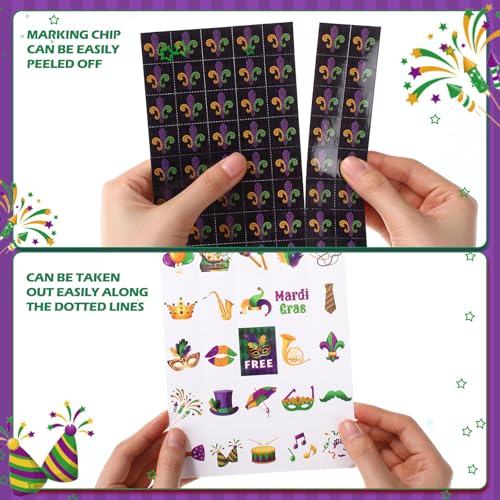 Blosssound Mardi Gras Bingo Game Set Bingo Cards for 24 Players Mardi Gras Party Game for Family Activities Carnival Holiday Cards for Party Favor - style: Mardi Gras
