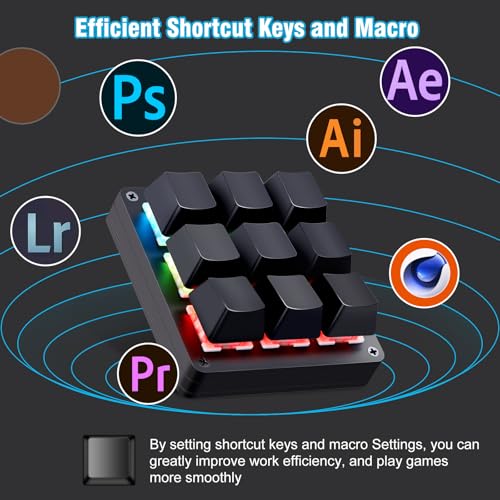 Koolertron One Handed Macro Mechanical Keyboard,Blue LED Backlit Portable Mini One-Handed Mechanical Gaming Keypad OSU! Keyboard 9 Fully Programmable Keys (9 Keys/Black/Pink LED) - style: 9 Keys/Black/Pink LED