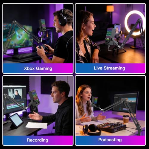 ZealSound Gaming Microphone for Xbox with Boom Arm, USB Microphone for PC Mac iPhone & Android, Noise Reduction, One-Tap Mute, Gain Control, Zero-Latency Monitoring for Gaming, Streaming, Podcasting