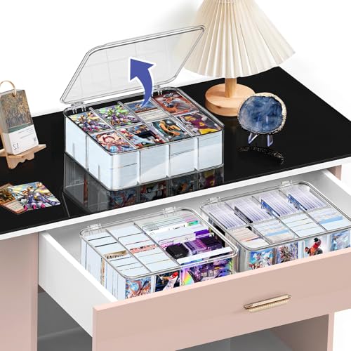 Trading Card Storage Box, Clear Plastic, Holds 2000+ Cards | for Baseball, Football, Sports Cards, for Toploader, Magnetic Card Holders, for TCG Mtg, Adjustable Dividers, Dust-Free