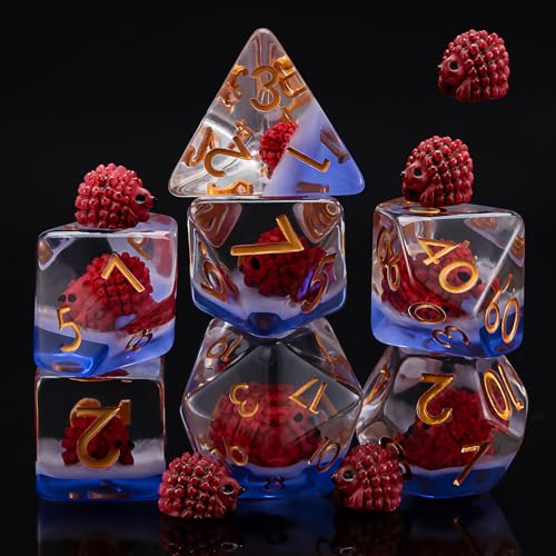 Resin D&D Dice Set, Hedgehog Animal Polyhedral Dice for Dungeons and Dragons, RPG, MTG DND 7-DIE (D4, D6, D8, D10, D12, D20, D%) - color: Hedgehog
