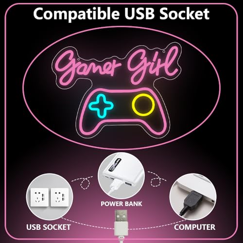 Gamer Neon Sign,Gaming Neon Sign for Gamer Room Decor LED Lights Girl's Bedroom Wall Decor Gamepad Dimmable Neon Gaming Sign for Party Decorations Girl Gifts USB Powered(15.4"*11.4") - style: Game Girl