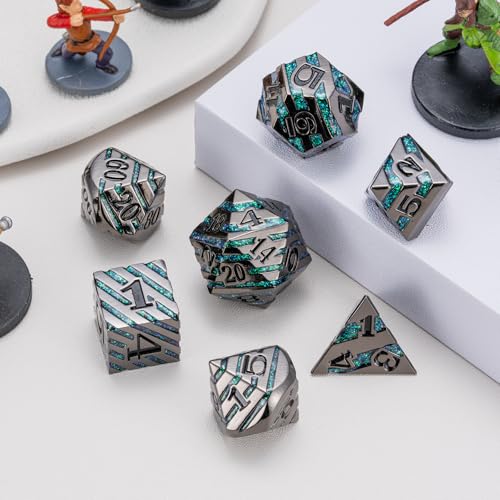 Metal Dice Set with Inlay Design, Heavy Zinc Alloy DND Dice for RPG & Tabletop Gaming - color: Black Nickel Dark Green
