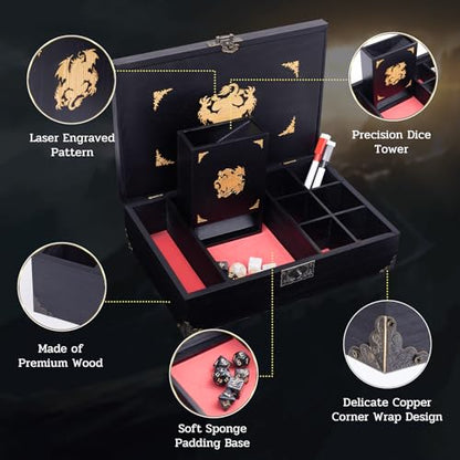 Dice Box with Dice Tower and Rolling Tray, 4 in 1 Dice Holder Storage Case for Tabletop RPG Games, Dice & Miniatures Organizer Gift for D&D, Pathfinder, MTG