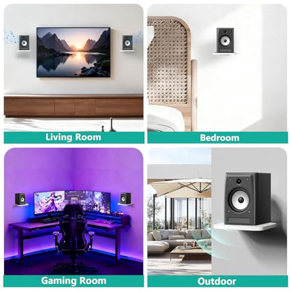 WALI Speaker Wall Mount, Heavy Duty Bookshelf Speaker Floating Wall Shelves, Surround Sound Speakers Stand for Living Room, Home Theater and Gaming Room, Holds up to 55 Lbs, (SWM302W), 1 Pair, White - color: White, size: 7.87" x 7.87"