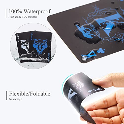 WJPC PVC Waterproof Playing Cards, Cool Black Plastic Poker Cards,Deck of Cards for Game and Party.(Wolf) - color: Blue