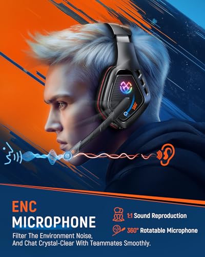 Tatybo Wireless Gaming Headset with Mic, 7.1 Sound 50mm Driver, Black Red | 3-mode 2.4G/BT 5.3/USB-C; 30H battery; low latency for PS5/PS4/PC/Switch/Laptop/Mobile - color: Black Red