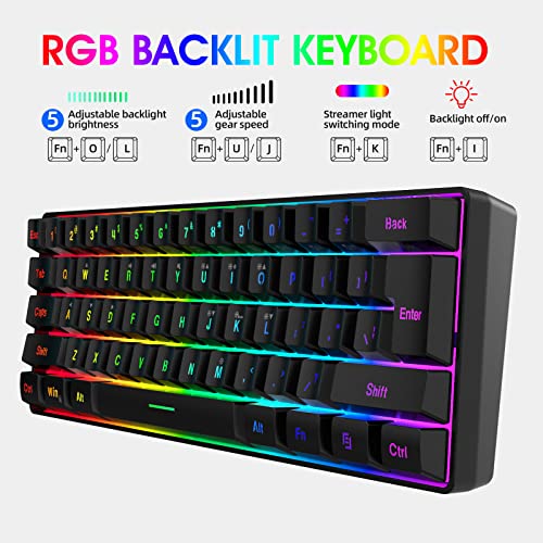 DGG K60 61 Keys RGB Backlit 60% Wired Gaming Keyboard, Ergonomic Waterproof Mini Compact 60 Percent Mechanical Feeling Keyboard, for PC Mac PS4 Xbox Gamer, Typist, Travel - color: Black