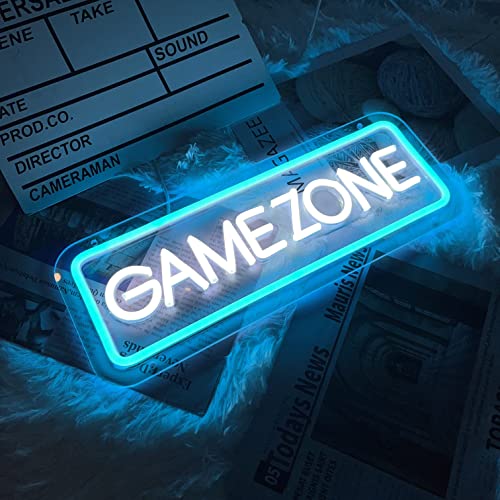 Game Zone Neon Signs for Gamer Room Decor, Gaming Light Neon Sign for Wall Decor, Bedroom, Game Room, Led Signs Gamer Gifts for Gamer, Boys, Teens, Men, Friends - 15.7x5.9in - color: Ice Blue+White