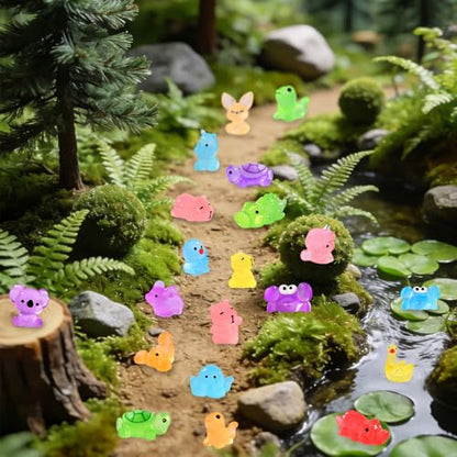 DIYDEC 184PCS Luminous Mini Resin Animals, Miniatures Figures Glow in The Dark Small Tiny Toys to Hide Little Ducks Decor for Party Favors Bag Fillers Fairy Garden Dollhouse Accessories