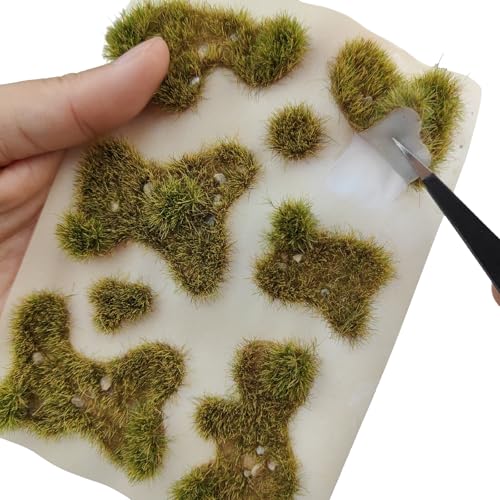 Static Grass Tufts Mat – 8 Peel-and-Play Pre-Cut Patches, Self-Adhesive Turf in Mixed Irregular Shapes for Diorama, Model Railway & Wargaming Terrain (1 Sheet) (Winter Yellow) - color: Winter Yellow