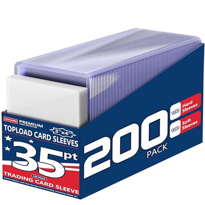 200 Card Sleeves Top Loaders for Cards, 35pt 3"x4" Clear (100Soft+100Hard) | Fit 2.5" x 3.5" Trading Baseball Soccer Sports Cards, Kpop Photocard, Game Cards, HD, Anti-Scratch for Collection & Display - size: 100 Hard Sleeves + 100 Soft Sleeves