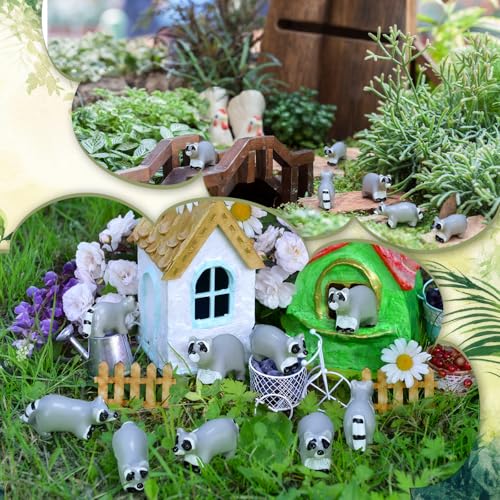 Seenelling 50 Pcs Mini Raccoon Figurine Bulk Resin Miniature Tiny Animals Figures Small Little Cute Raccoon Home Decor for Cabin Lodge Rustic Cake Toppers Desktop Home Decor(Crawl) - style: Crawl