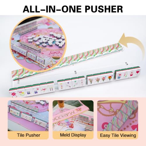 American Acrylic 4-Layer Mahjong Set with Rainbow Translucent Backs, 2 Bags, 4 Acrylic Racks, Silent Mat – Portable American Mahjong Game Set for Adults, Family Game Night & Travel - color: Pink Rainbow