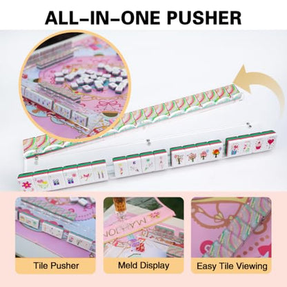 American Acrylic 4-Layer Mahjong Set with Rainbow Translucent Backs, 2 Bags, 4 Acrylic Racks, Silent Mat – Portable American Mahjong Game Set for Adults, Family Game Night & Travel - color: Pink Rainbow