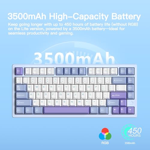 KEEBMONKEY WOBKEY Rainy 75 CNC Aluminum HMX/JWK/Cocoa Switches Triple-Mode Connectivity Mechanical Keyboard with Superior Acoustics, RGB/PP/Gradient Glass/3500mAh/Violet Switch (Standard - Blue) - style: Standard - Blue