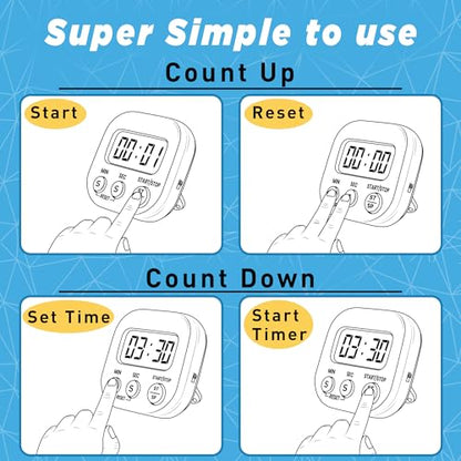 Pack of 4 - Kitchen Timer with Big Digital Numbers and Loud Alarm - Kitchen Timers for Cooking, Classroom for Kids, Gym, Yoga, Office. - size: Pack of 4