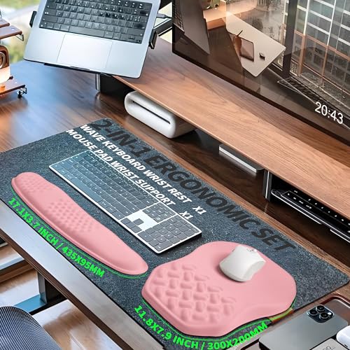 2-in-1 Ergonomic Set, Wave Keyboard Wrist Rest and Massage Slope Mouse Pad Wrist Support, Rebound Memory Foam for Relieve Carpal Tunnel Syndrome and Wrist Pain (Pink) - color: Pink