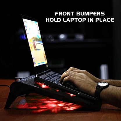 ENHANCE Gaming Laptop Cooling Pad Stand with LED Cooler Fans , Adjustable Height , & Dual USB Port for 17 inch Laptops - 5 Ultra Quiet High Performance Fans 2630 RPM & Built-In Bumpers - Red - color: Red