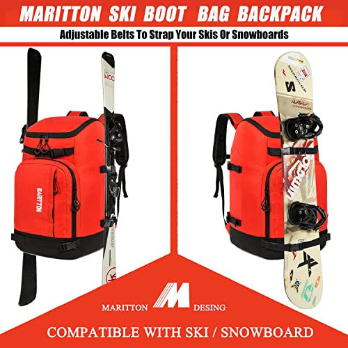 Ski Boot Bag - Boot Travel Backpack for Snowboard & Ski Boots, Helmet, Goggles, Gloves, Accessories - color: red