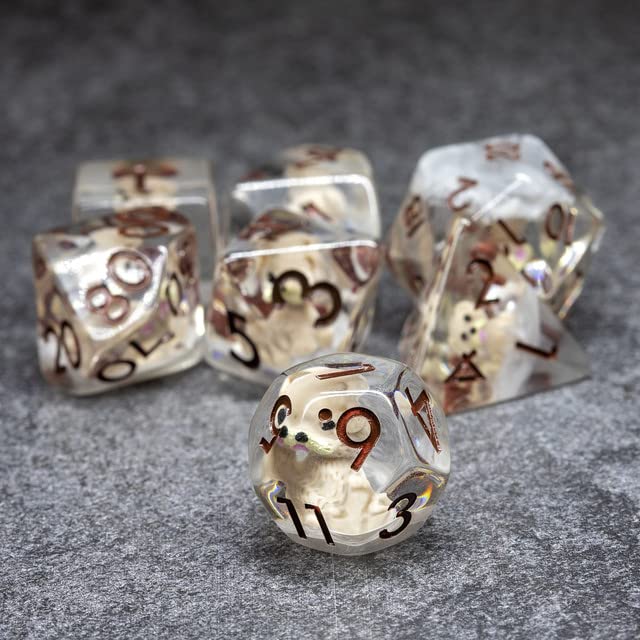 Sage's Portal Animal Familiars Resin DND Dice Set Polyhedral Dice Set for Dungeons and Dragons RPG Pathfinder Tabletop TTRPG (Pups Familiar) - color: Pups Familiar, style: Dice Set Only