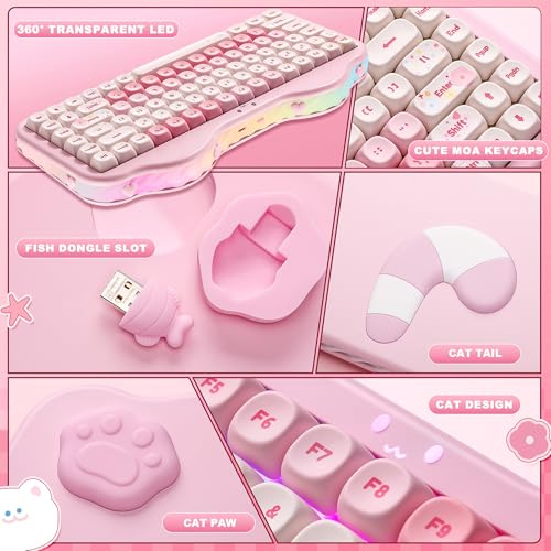 YUNZII C75 Wireless Mechanical Keyboard,75% Layout, Hot-Swappable NKRO,BT5.0/2.4G/USB-C Mode,Dye-Sub PBT MOA Keycaps,RGB Gasket Mount,Cute Cake Design for Mac/Win/Gaming (Pink, Candy Switch) - color: Pink, size: Candy Switch